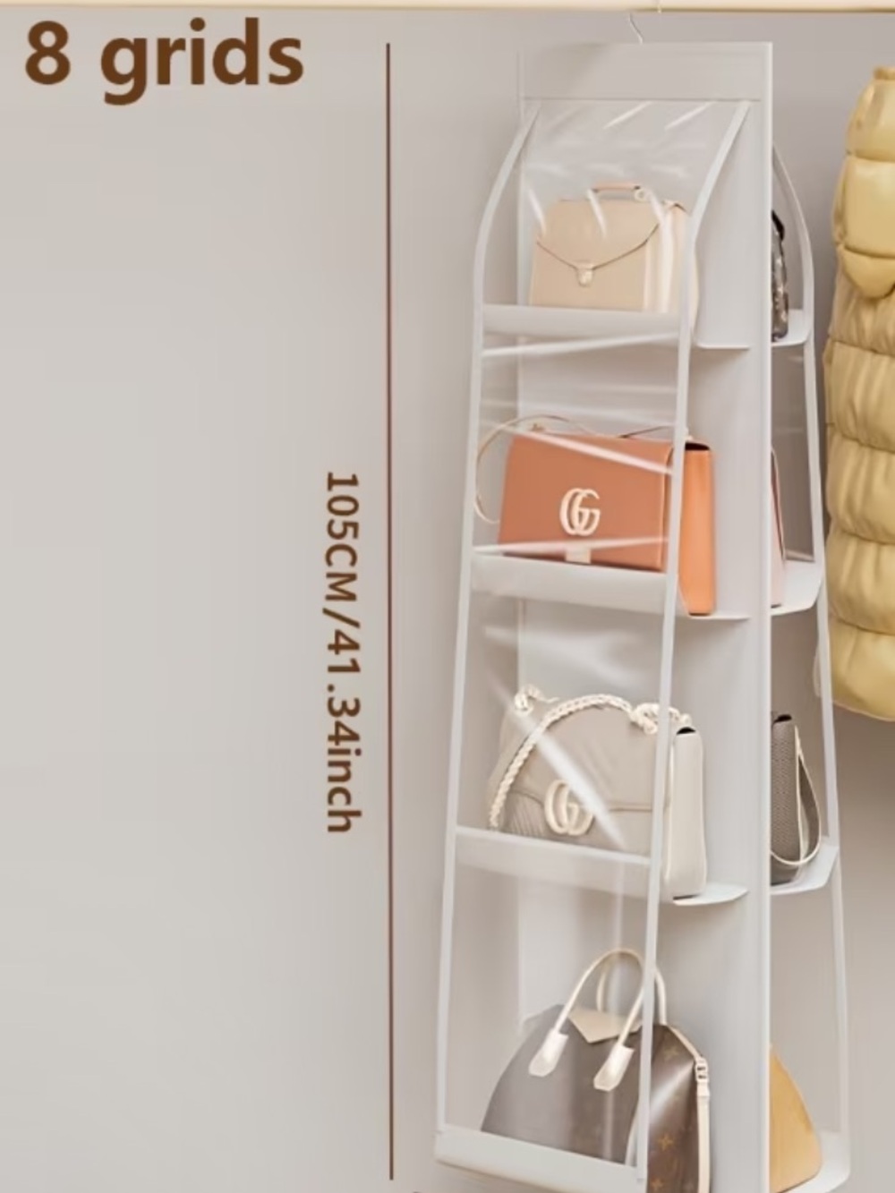New Closet 8-Grid Hanging Handbag Organizer - White